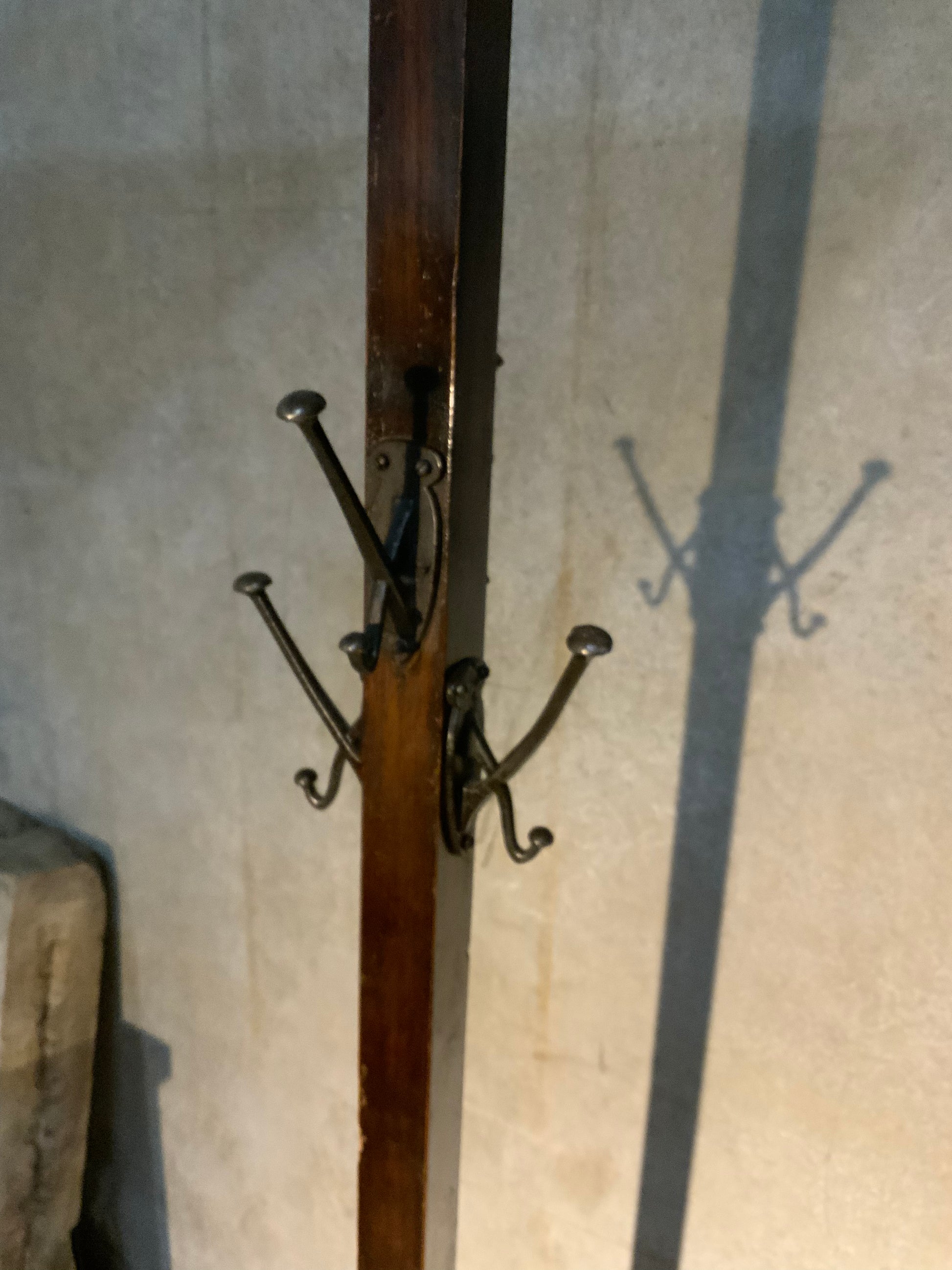 1920 craftsman oak  floor stand coat rack | Scott Landon Antiques and Interiors.