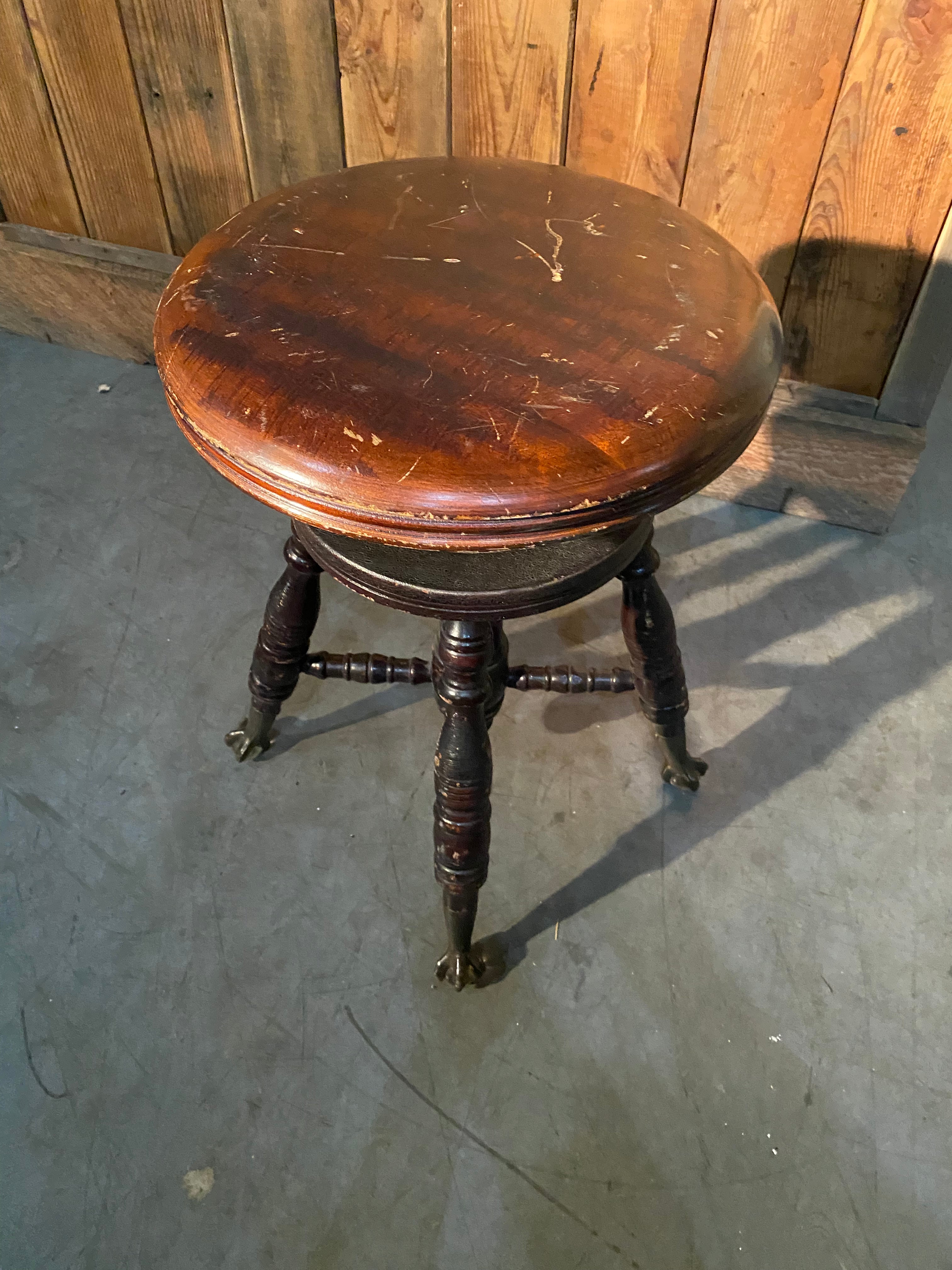 1920 adjustable piano stool in old finish | Scott Landon Antiques and Interiors.