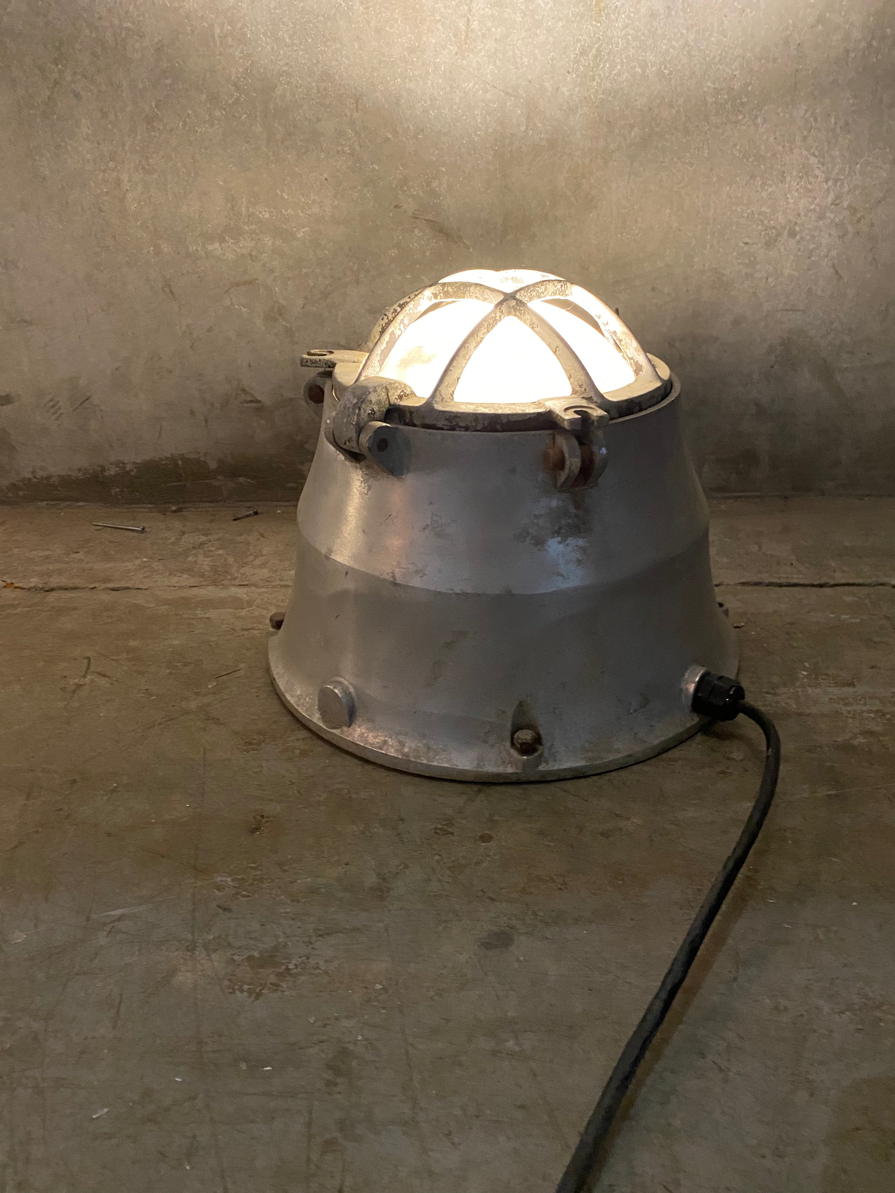 1950 nautical industrial floor lights from a Ship | Scott Landon Antiques and Interiors.
