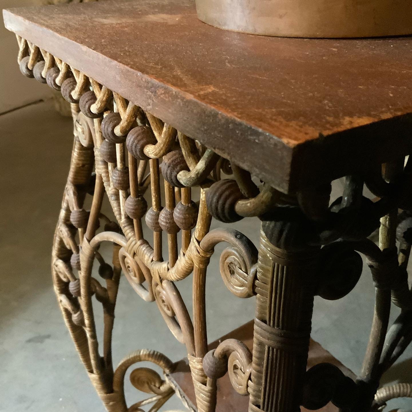 1890 American Victorian wicker table by heywood wakefield | Scott Landon Antiques and Interiors.
