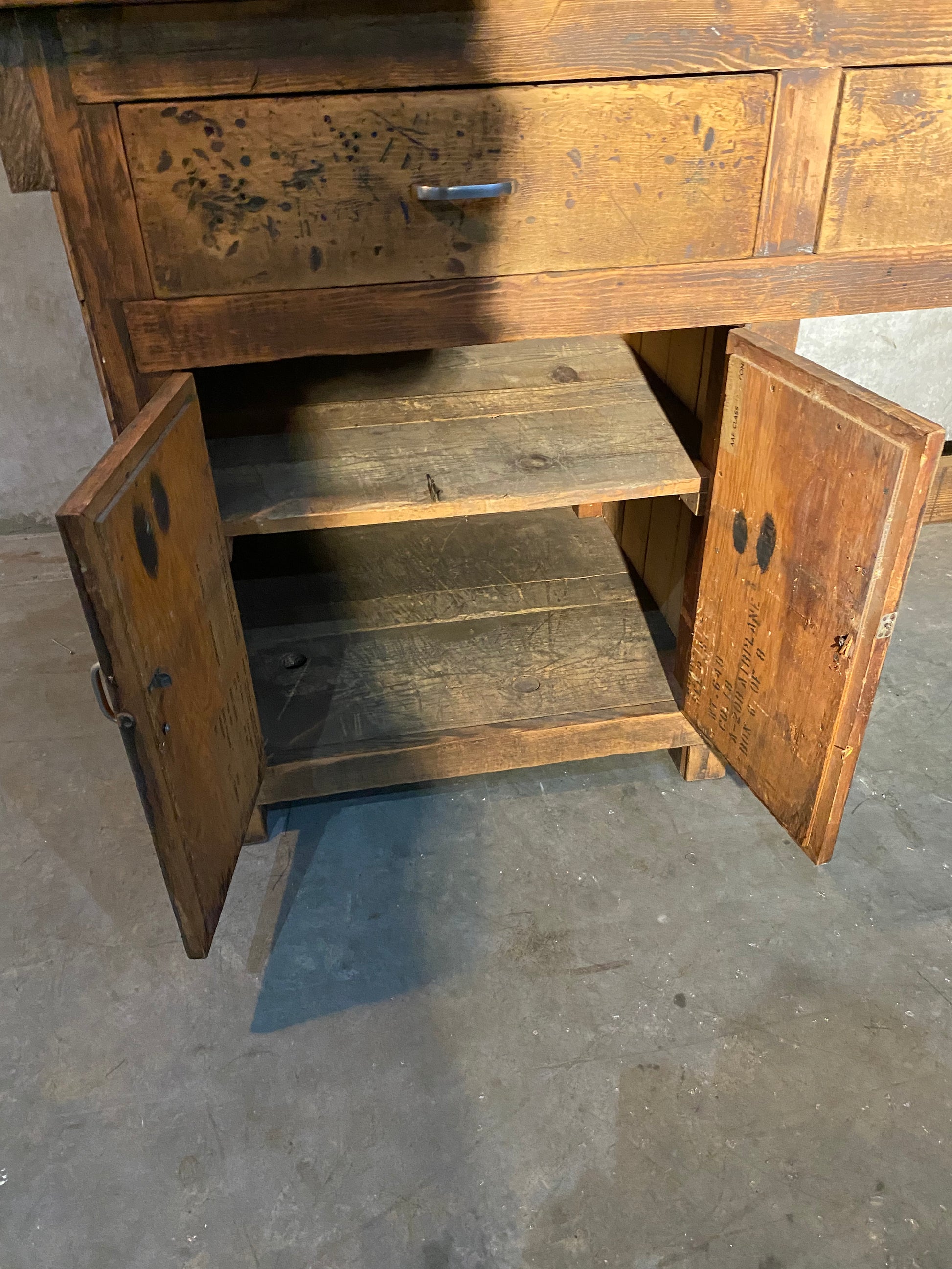 1930 sideboard industrial workbench | Scott Landon Antiques and Interiors.