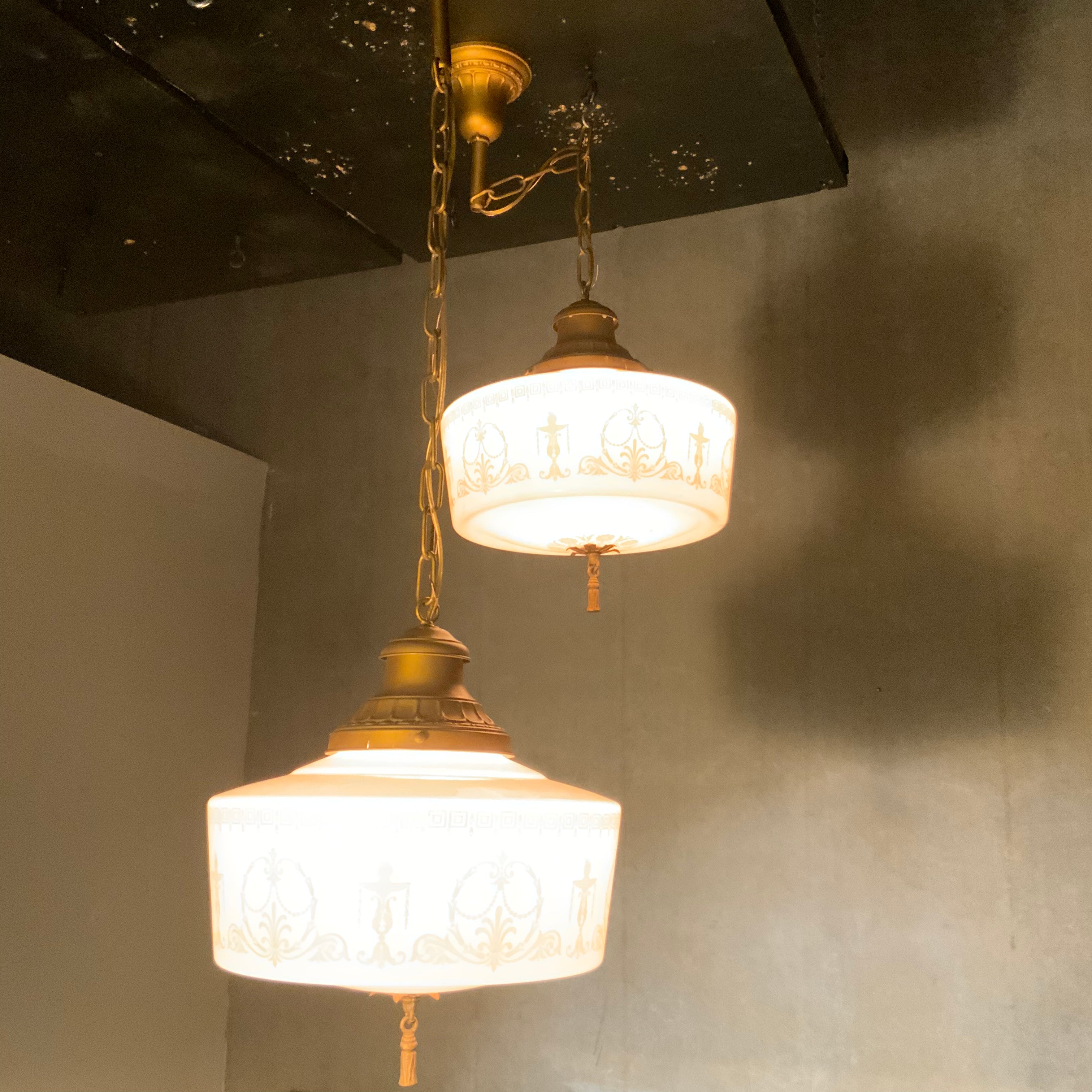 1920’s Neoclassical Stencil Glass Pendant Fixtures – Three available | Scott Landon Antiques and Interiors.