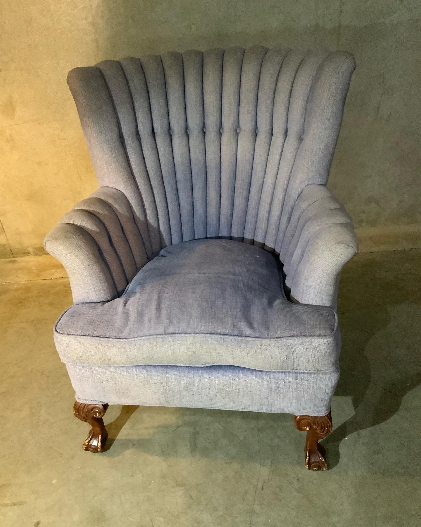 1920 English ribbed  barrel back wing back chair | Scott Landon Antiques and Interiors.