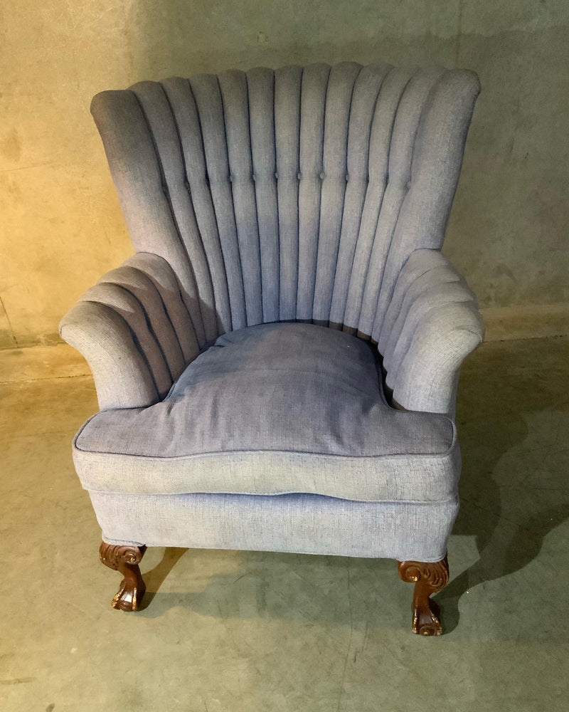 1920 English ribbed  barrel back wing back chair | Scott Landon Antiques and Interiors.