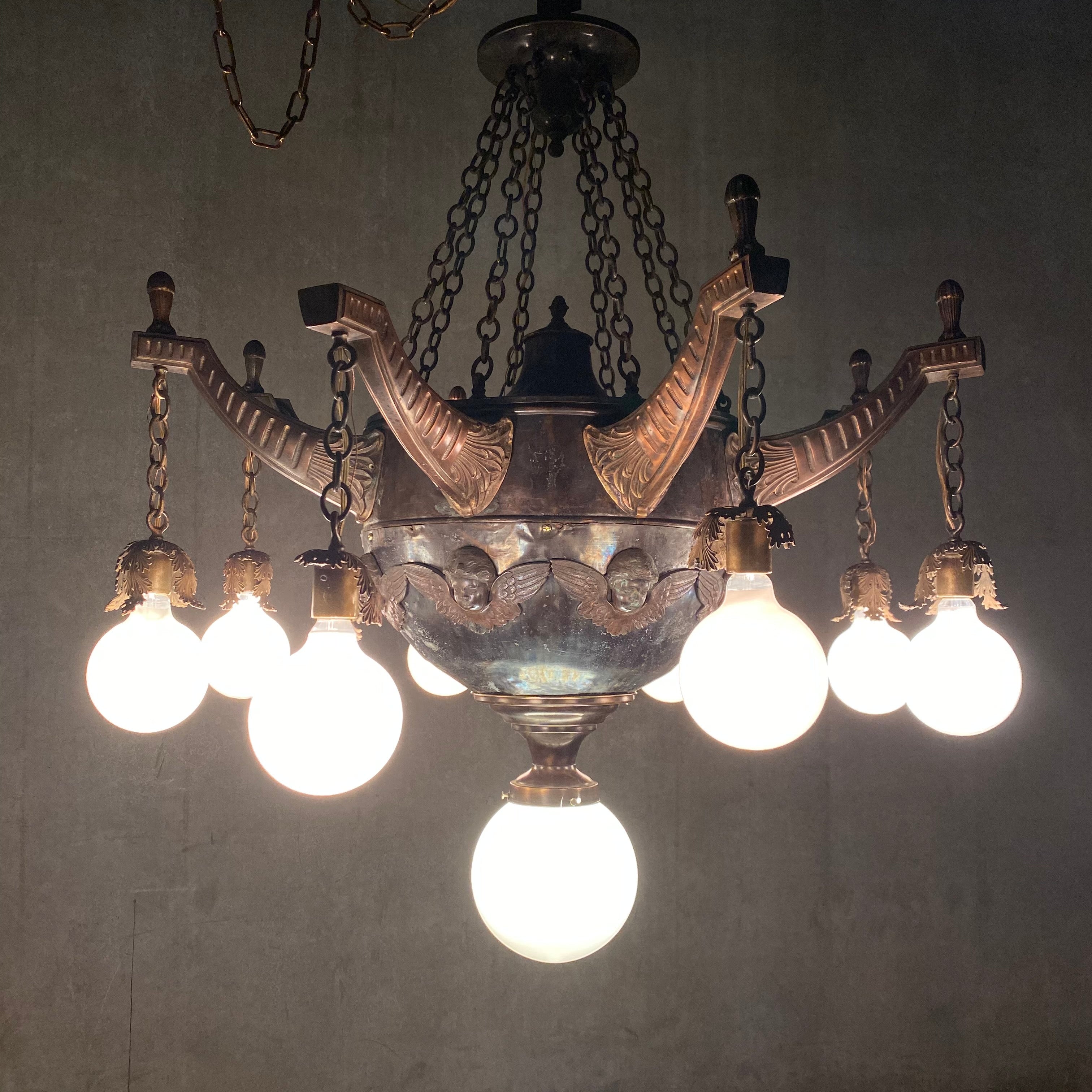 1890 Exceptional large Copper  CAST Bronze Chandelier