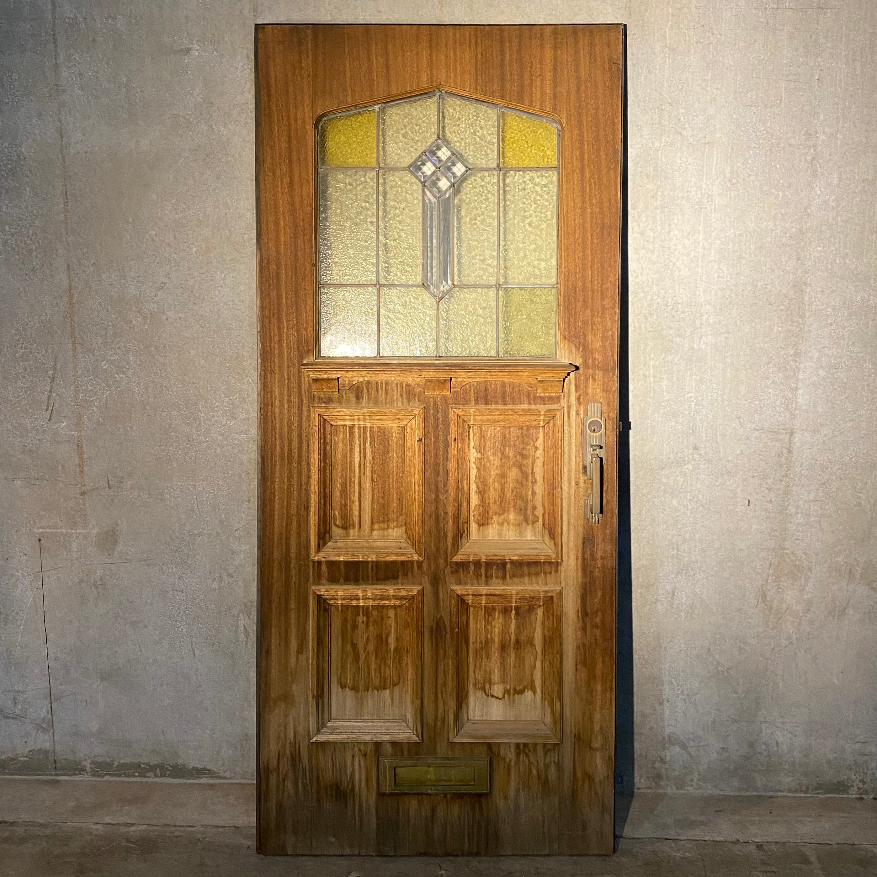 1930 mission Style Wood Door with Stained Glass Window