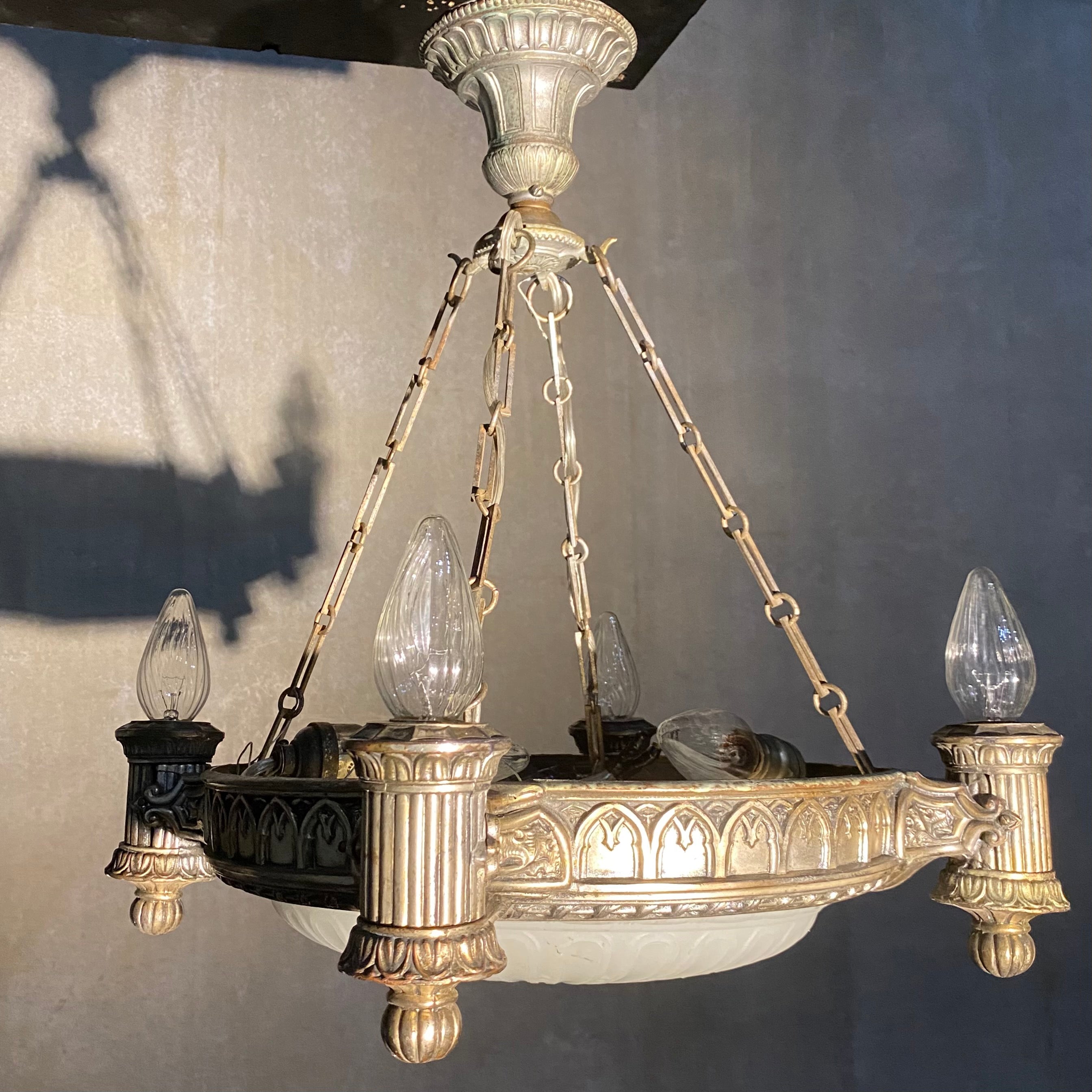 1920's Silver Gilded Pendant Chandelier