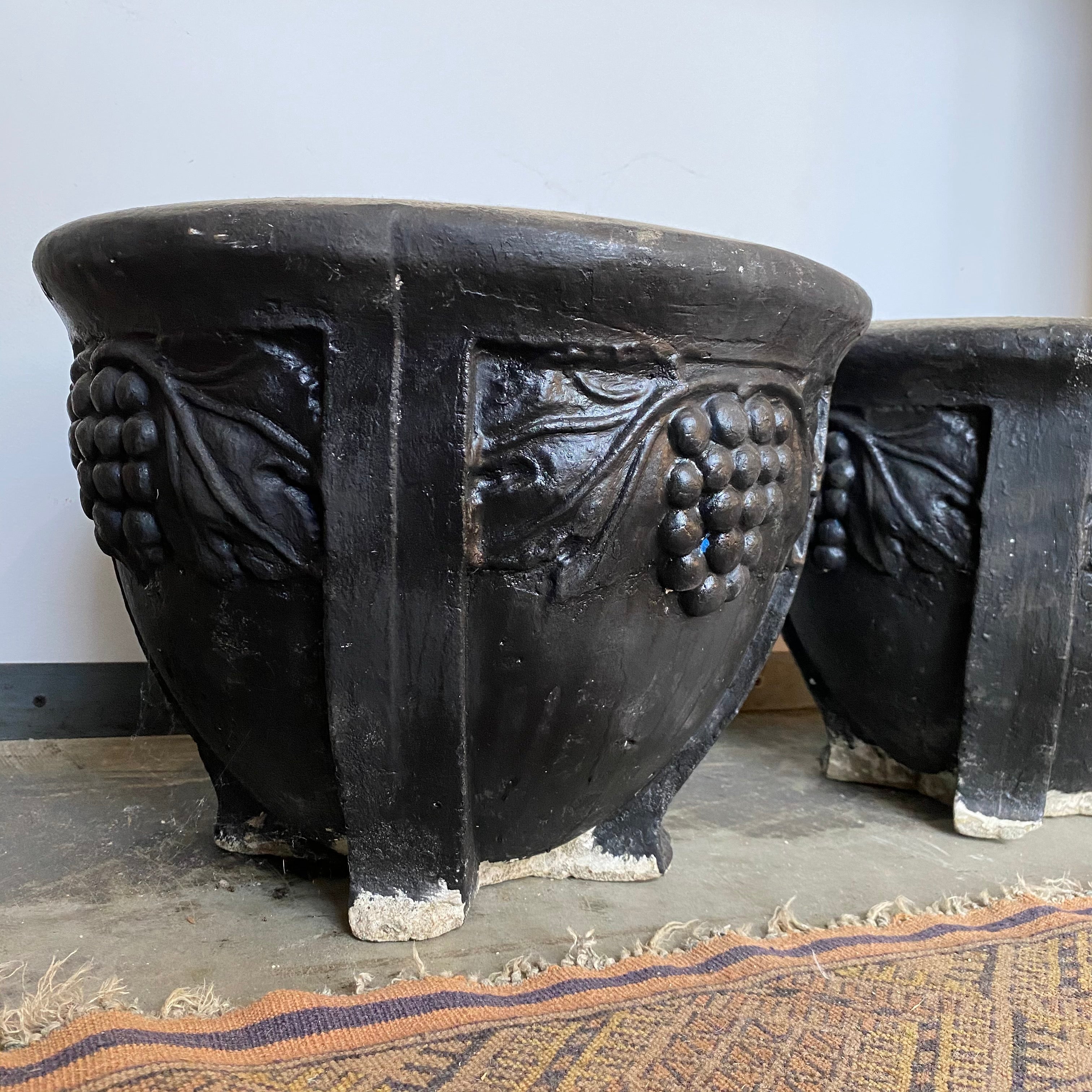 Pair of 1950-60 Black Cement Planters