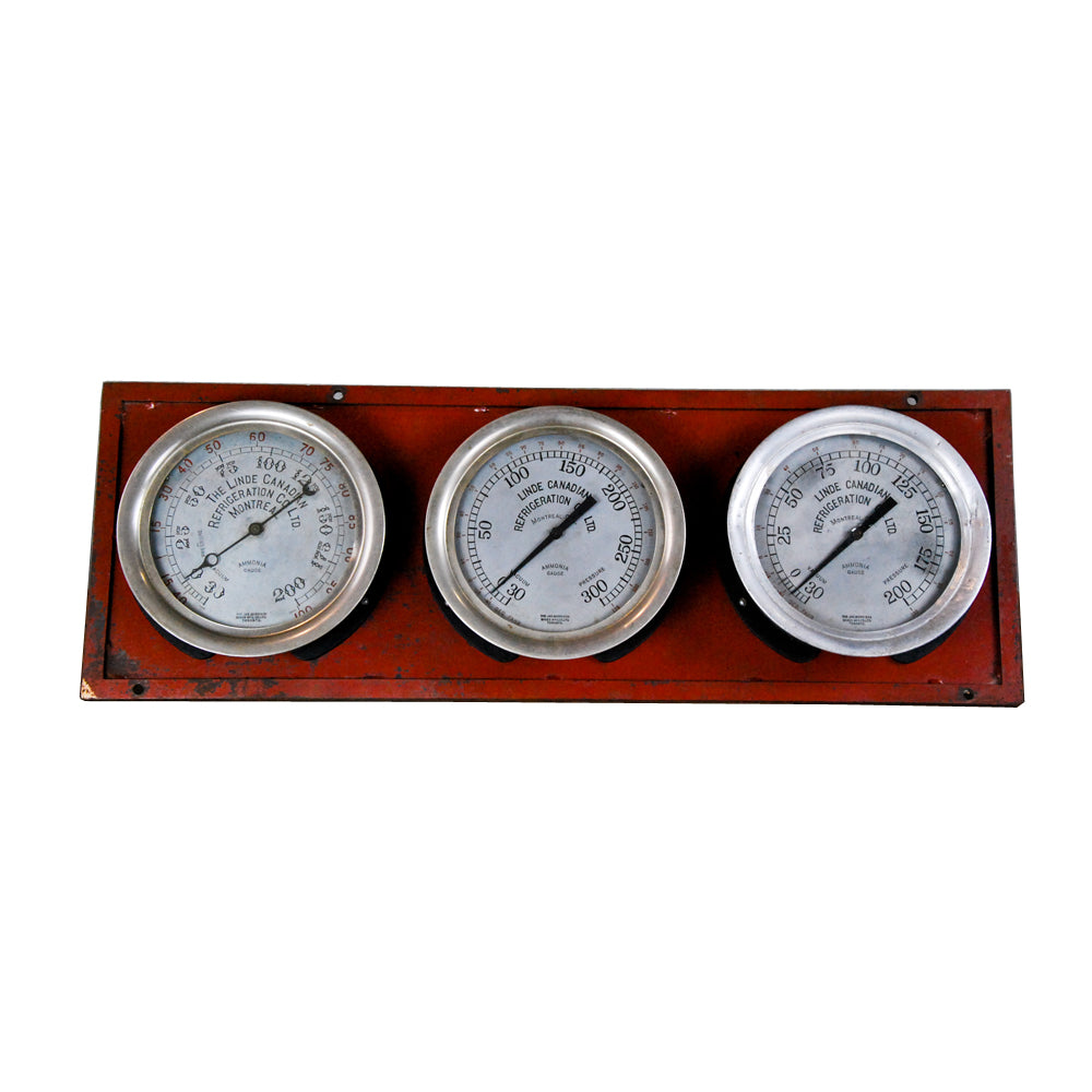 1920 Steel Panel  Refrigeration Gauges | Scott Landon Antiques and Interiors.