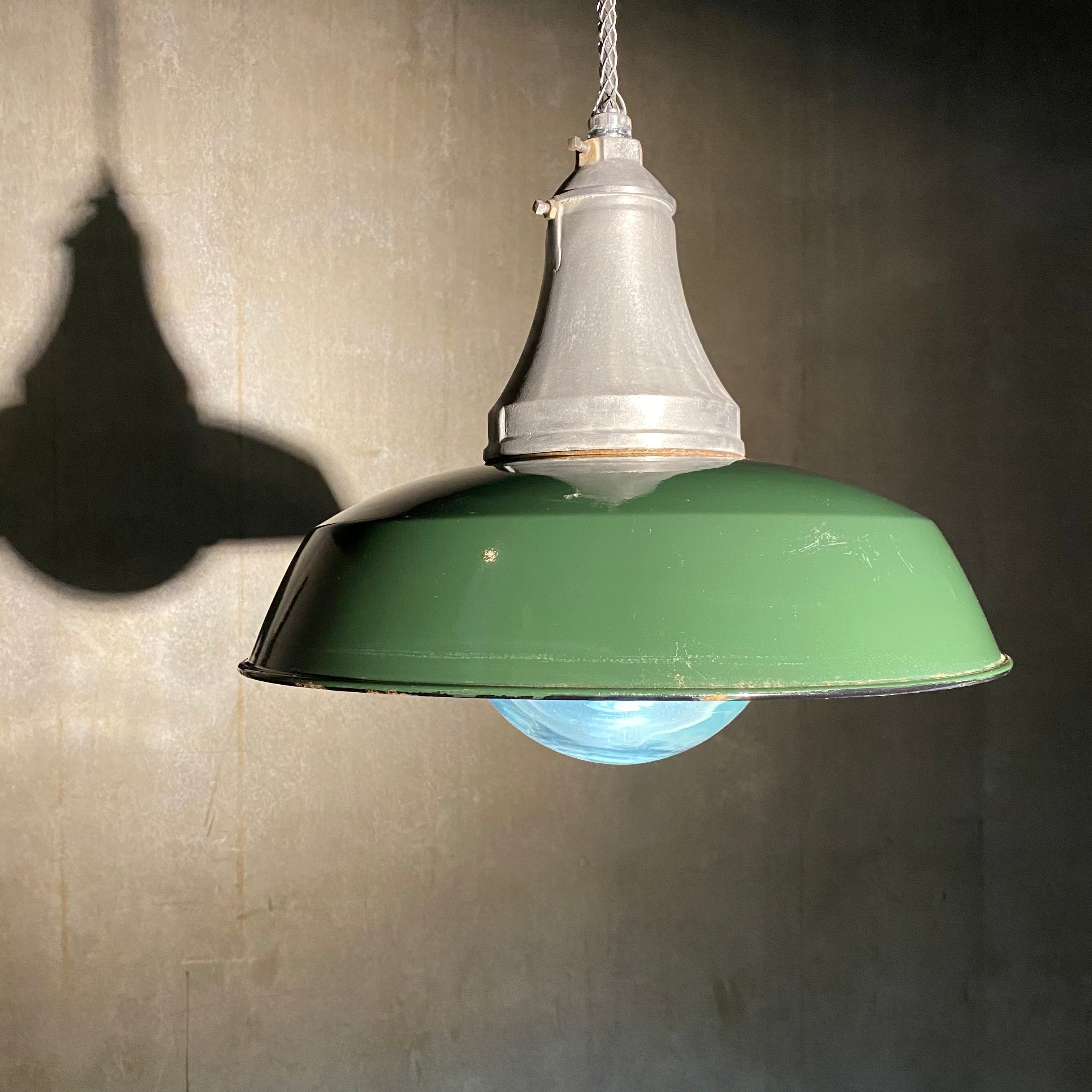 1930 BENJAMIN Green Enamel Industrial Pendant Light- set of 8