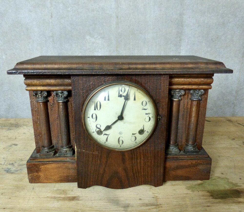Antique Mantle Clock Vane Wm. L. Gilbert Clock Co. Ornate Wood, Brass 1907  -  Canada