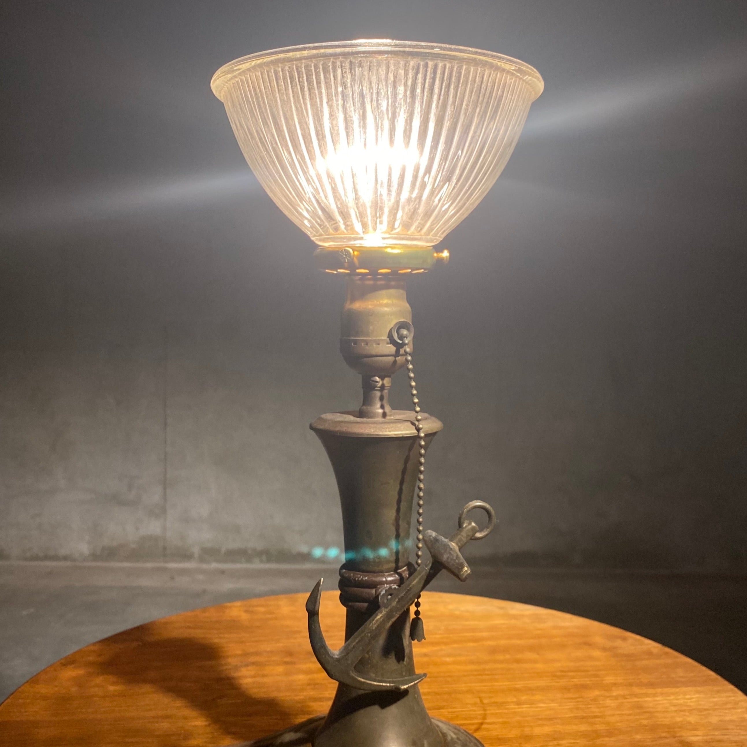 Brass Lamp with Ribbed Glass Shade