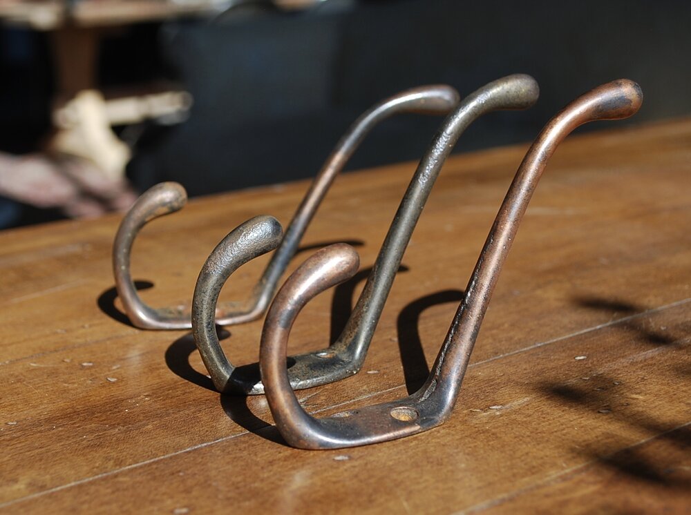 Set of 3  1920 Large Copper coat hooks | Scott Landon Antiques and Interiors.