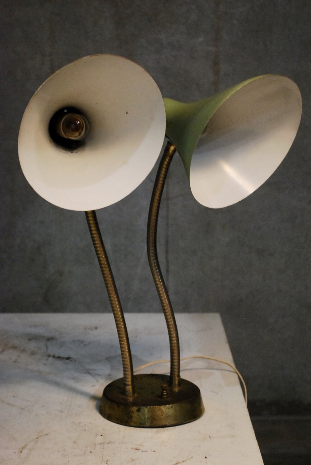 1950 Dual head MCM Brass lamp. | Scott Landon Antiques and Interiors.