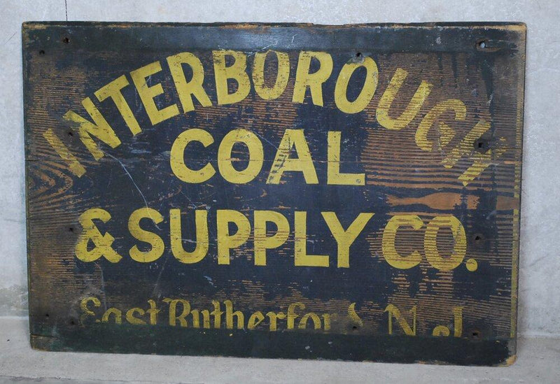1920 Wooden hand painted sign - Interborough Coal NJ | Scott Landon Antiques and Interiors.
