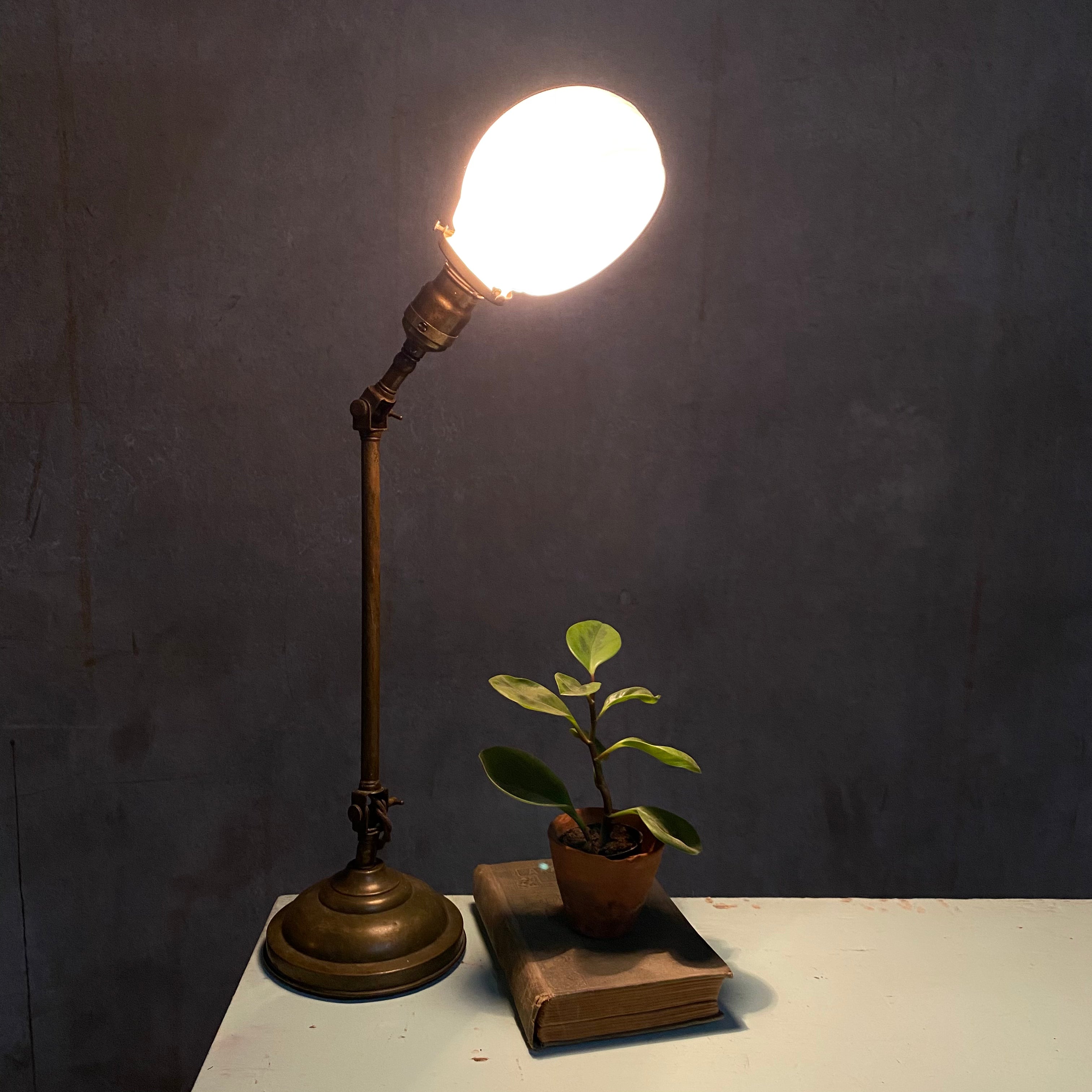 Industrial Brass Lamp with Milk Glass Shade