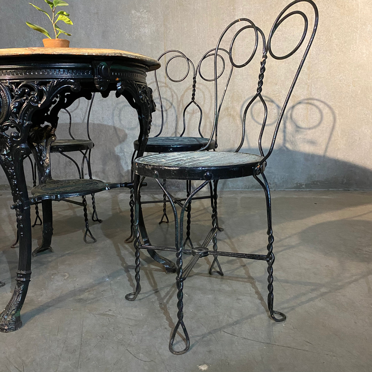 Victorian Cast Iron Pub Table with chairs Scott Landon Antiques