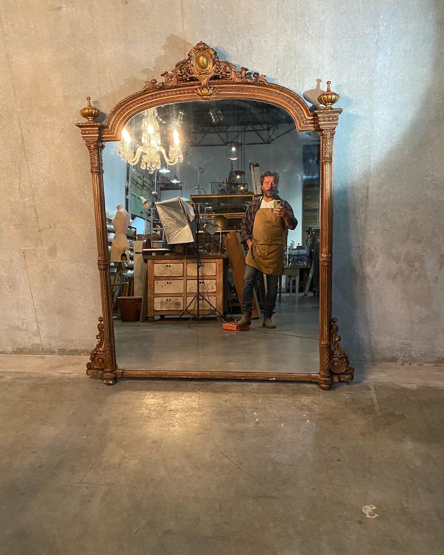19th c rare copper finish mantle mirror