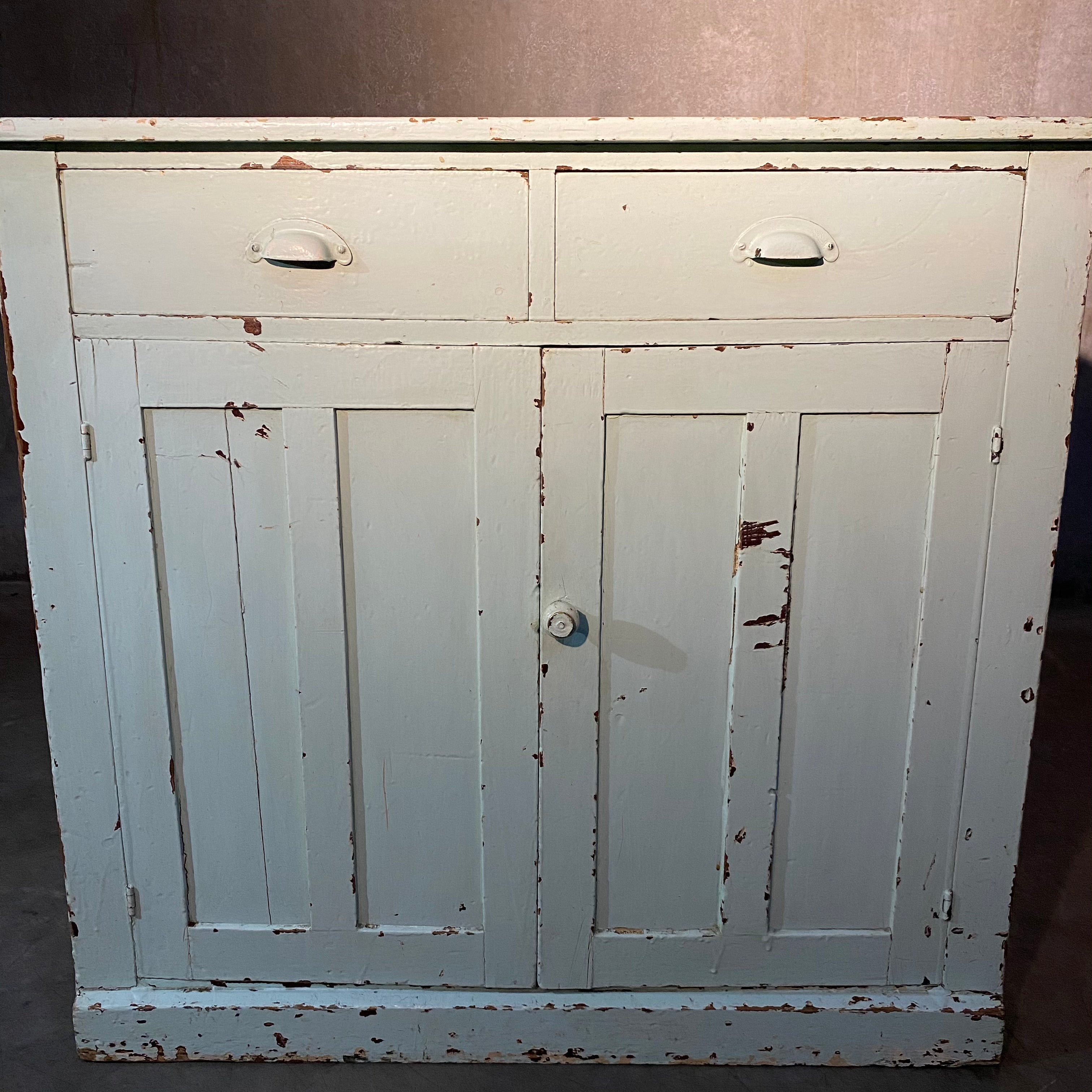 1890 small pine sideboard Light Blue Polychrome finish