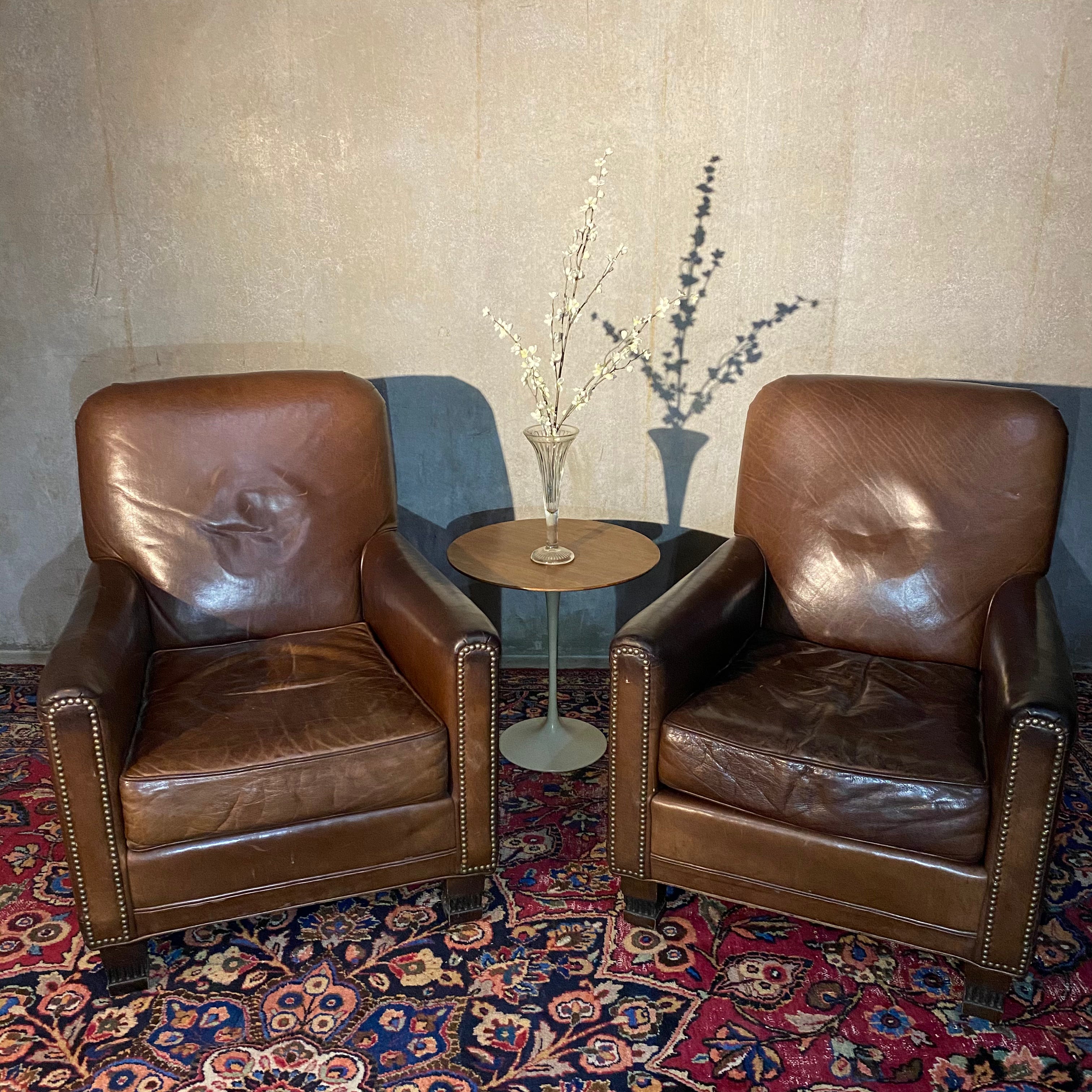 Brown Leather Club chairs c 1990