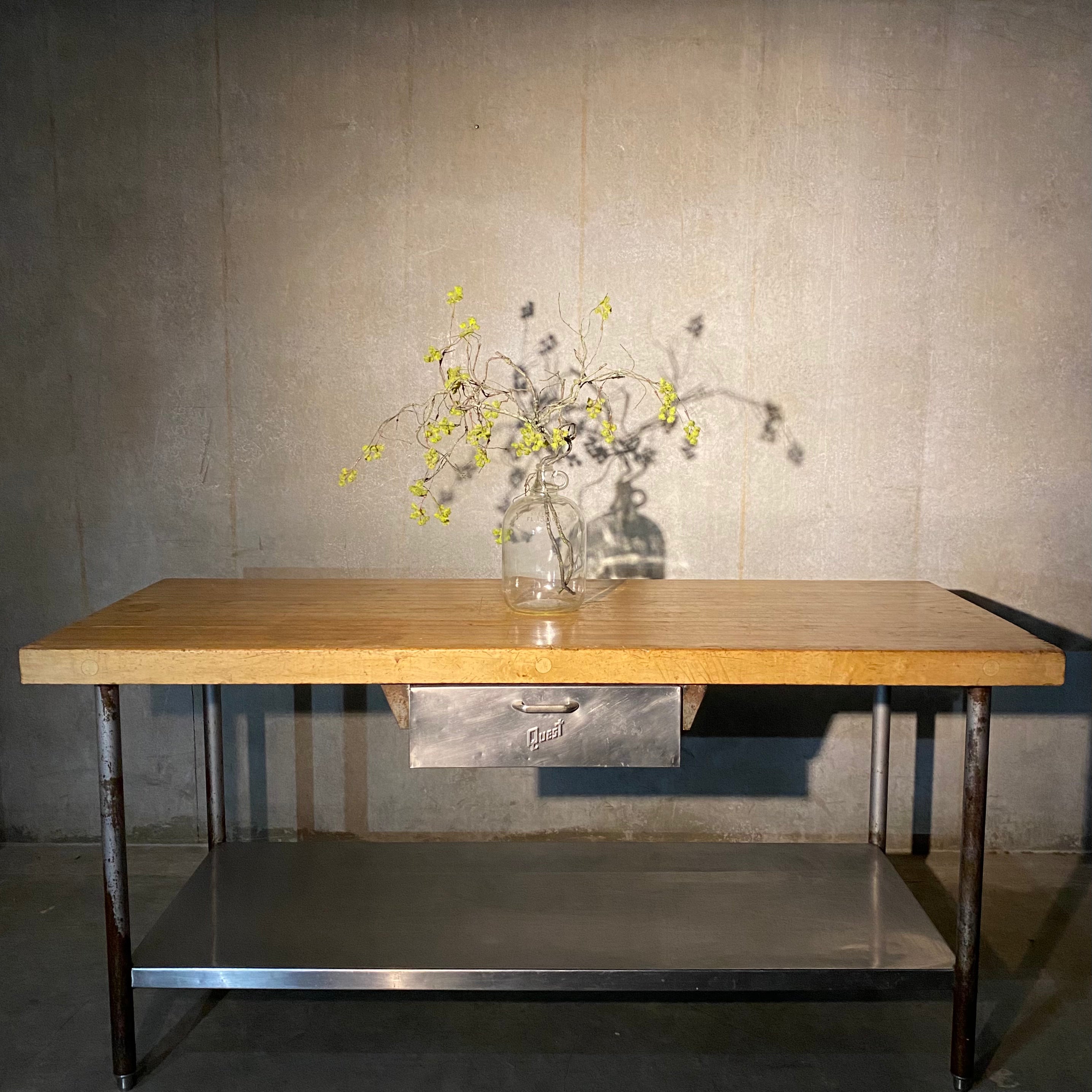 1930 Maple BAKERS Table / island with Steel  Base