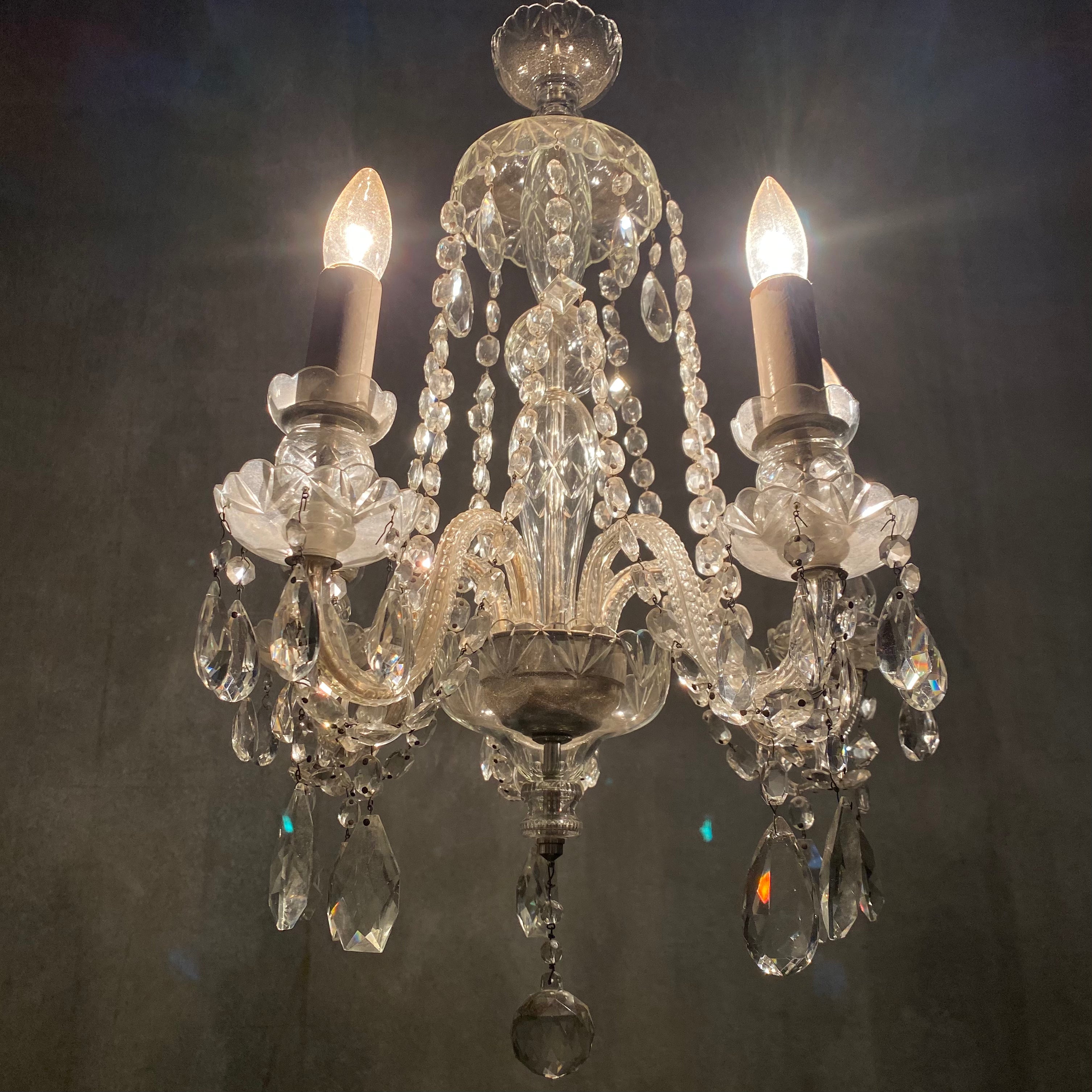1920 Crystal 5 Arm French Chandelier