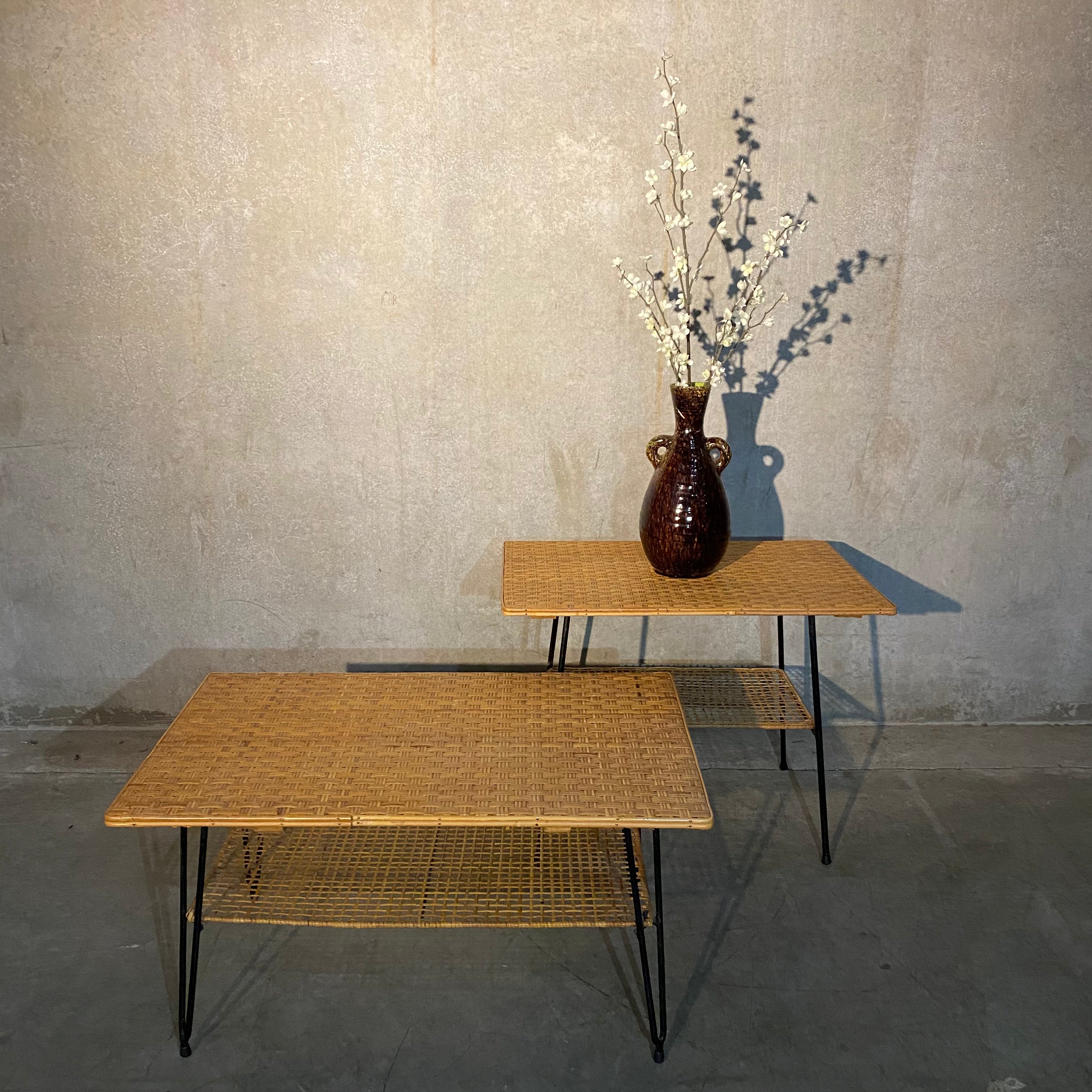 1950 MCM Wicker / Metal Side Table