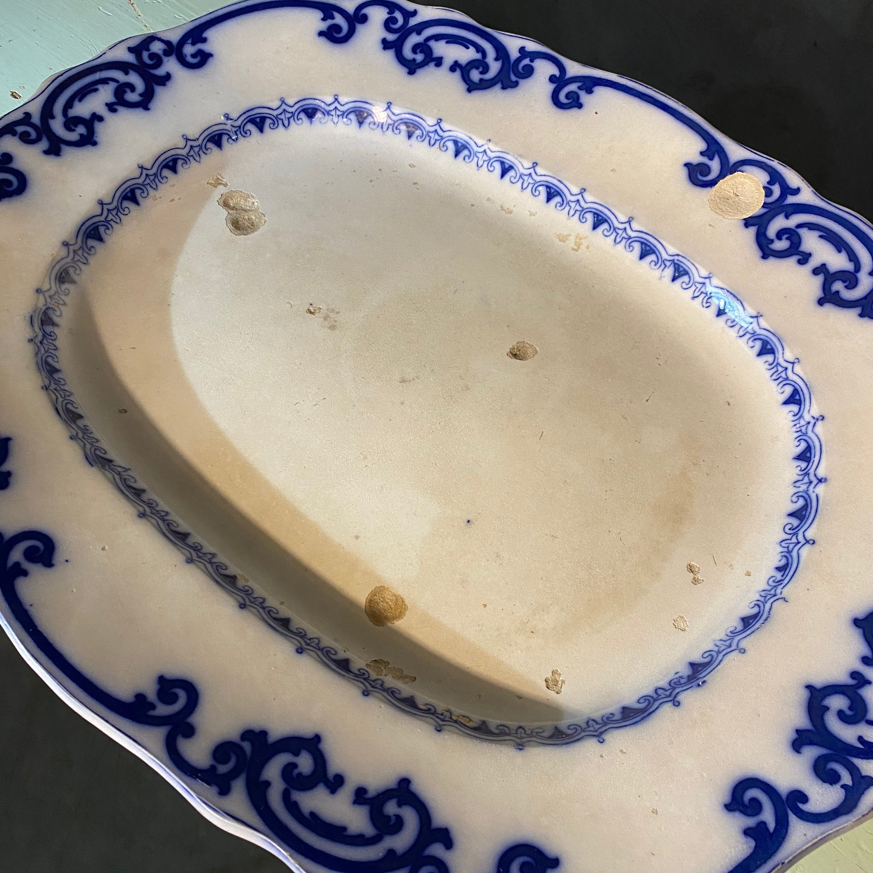 1860 Large Decorative  Flow blue Platter