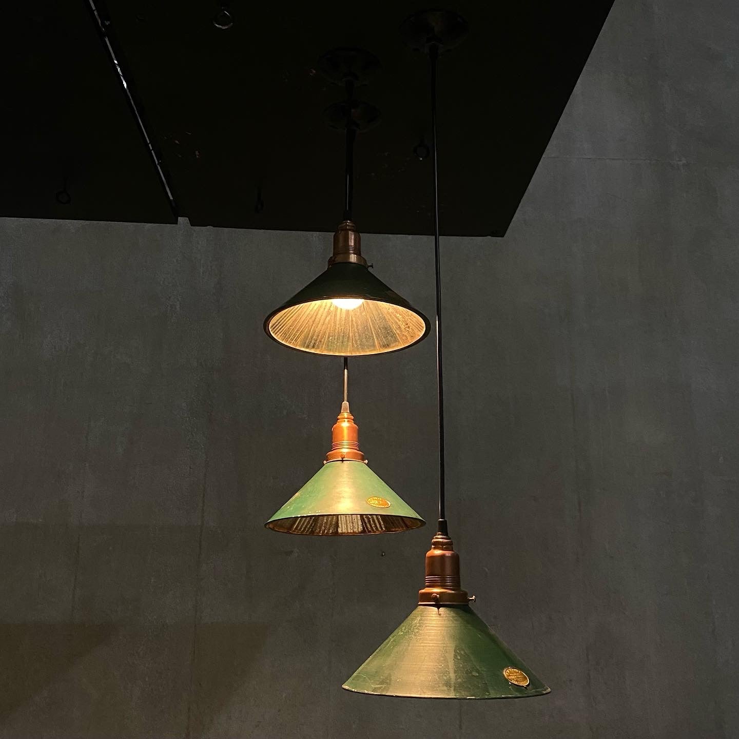 Set of I.P. Frink Pendant Lights with Copper detail