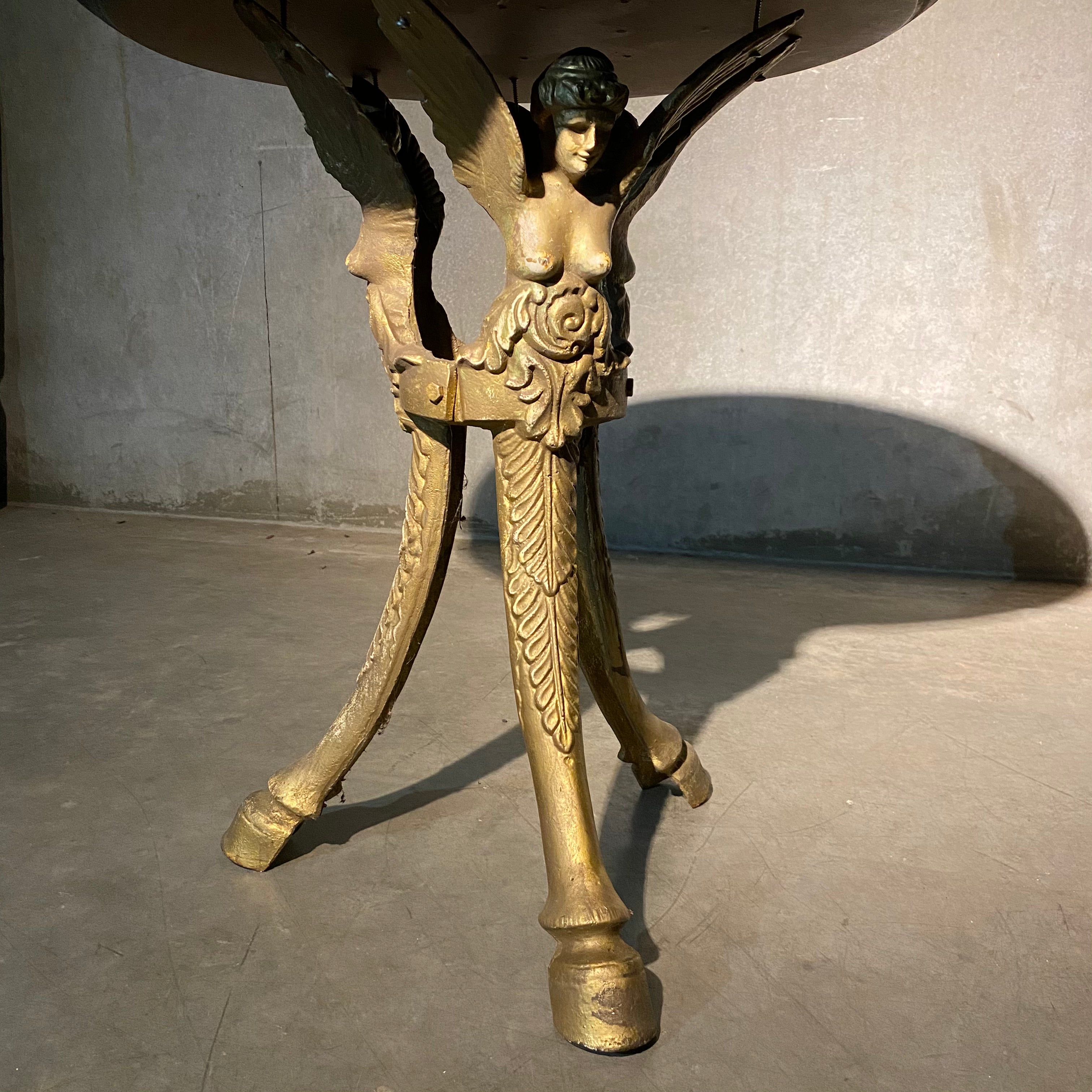 C 1920 Cast Iron Table Base with Brass Top