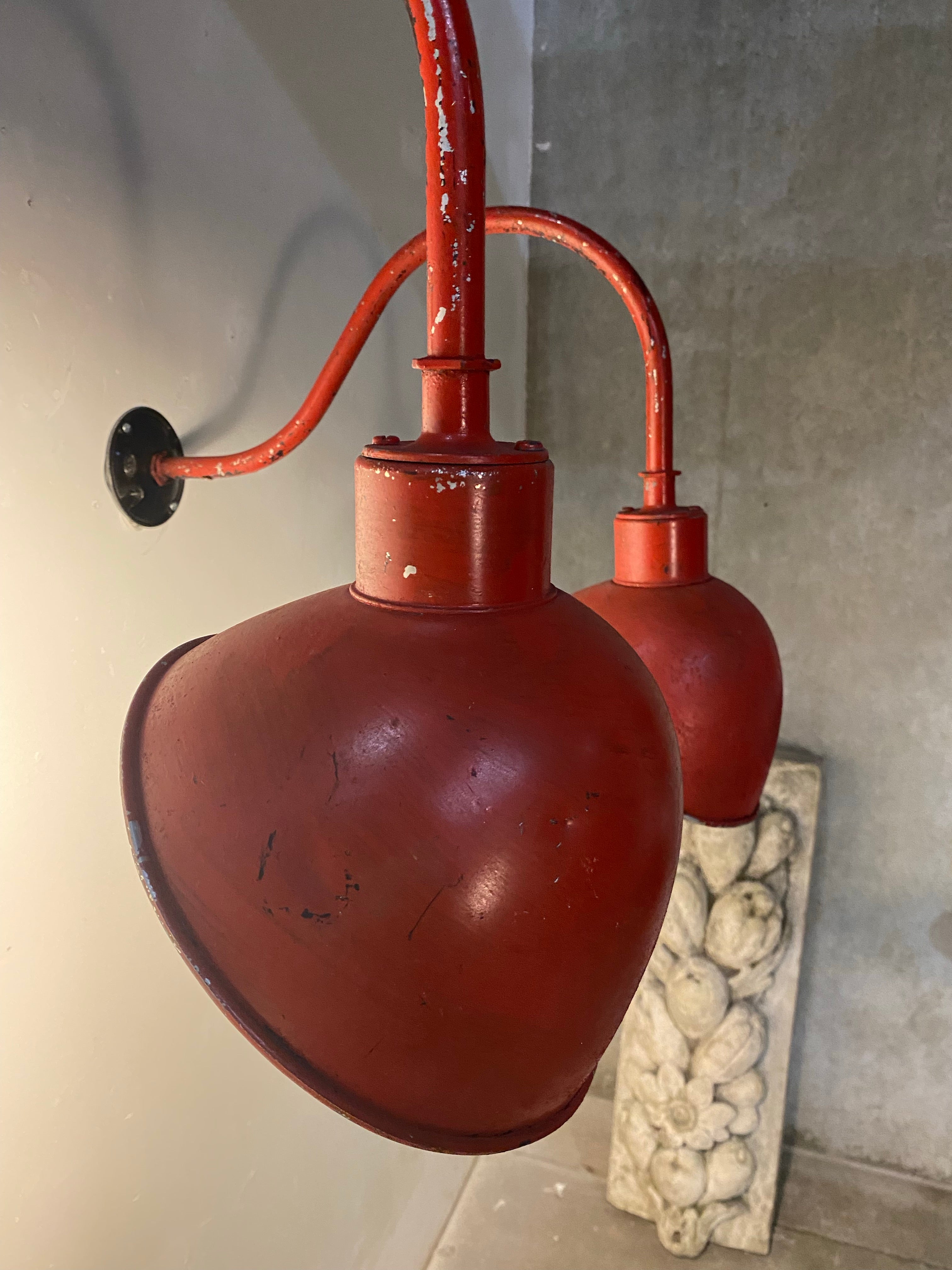 1940 pair of industrial sconces in old red finish | Scott Landon Antiques and Interiors.