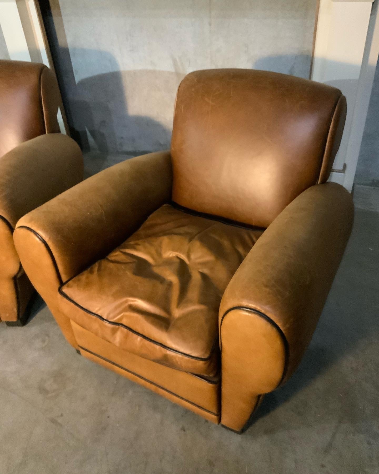Pair of leather club chairs   1980-90 | Scott Landon Antiques and Interiors.